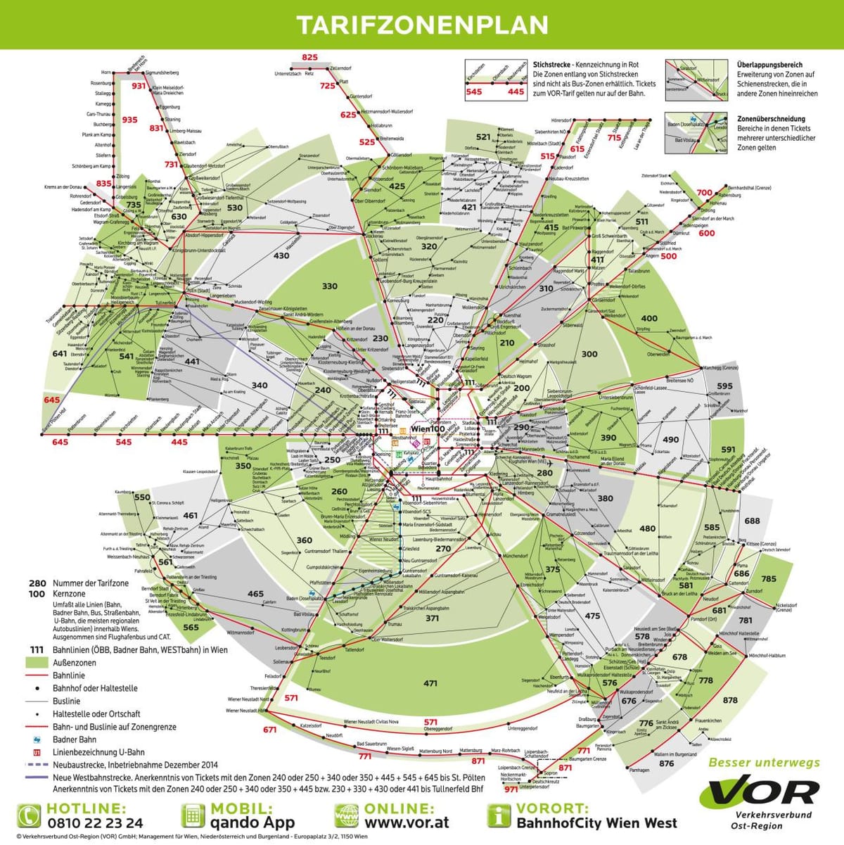 Mapa Beču metro zoni 100