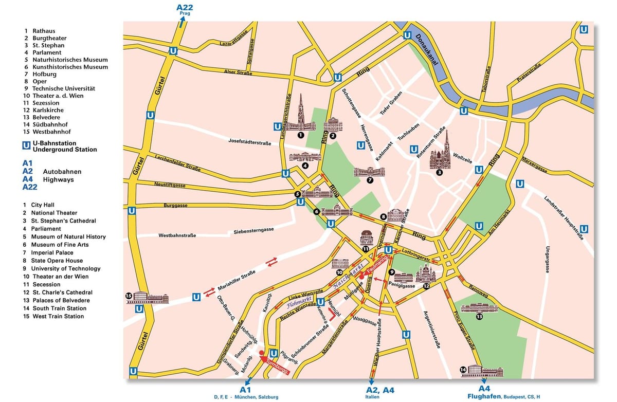 Mapa Beču prsten put 