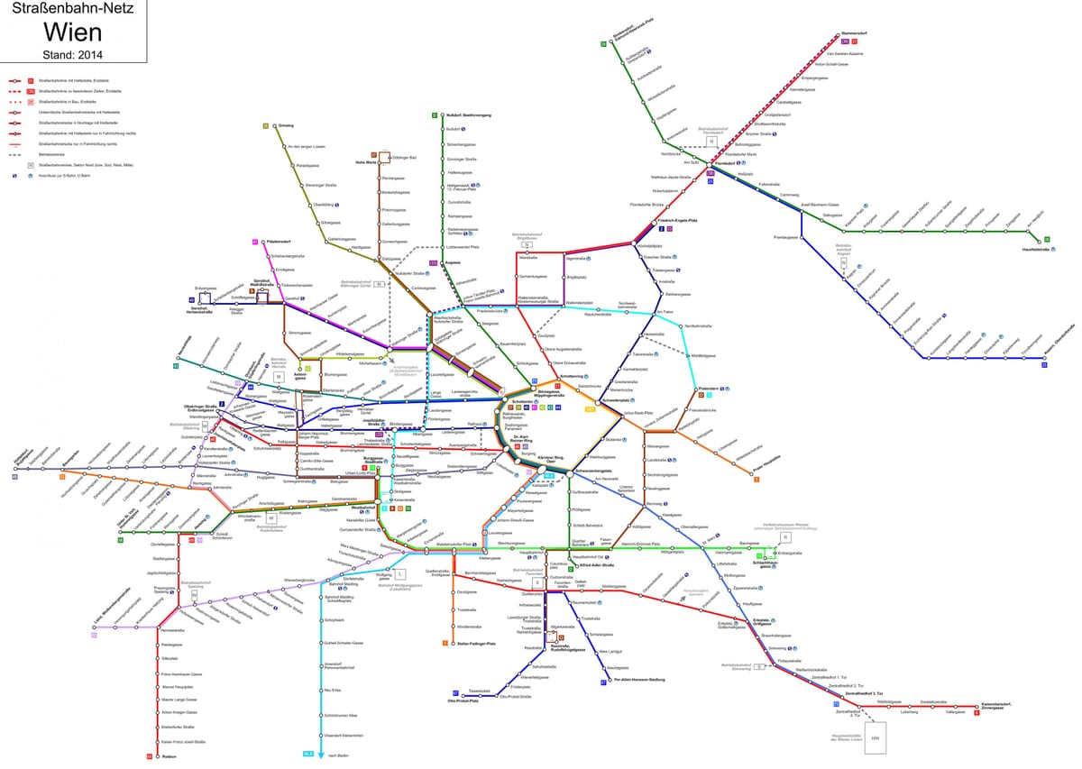 Beču tramvaj liniju d mapu